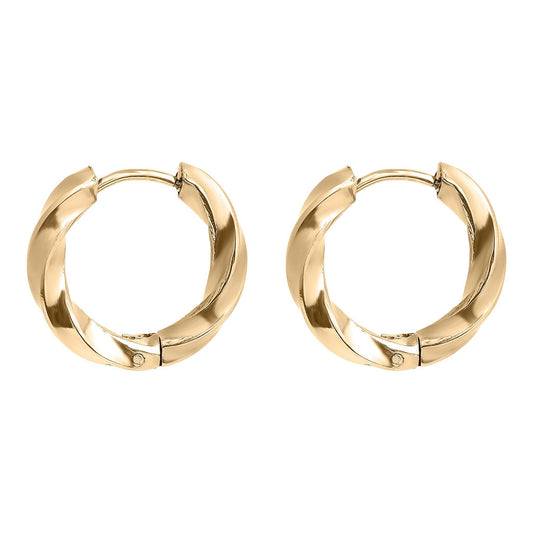 18K Gold PVD Stainless Steel Textured Twisted Huggie Hoop Earrings