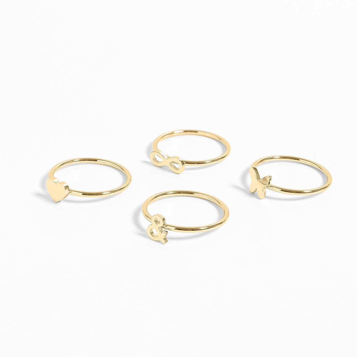 18k Gold PVD Coated Stainless Steel Symbol Stacking Rings