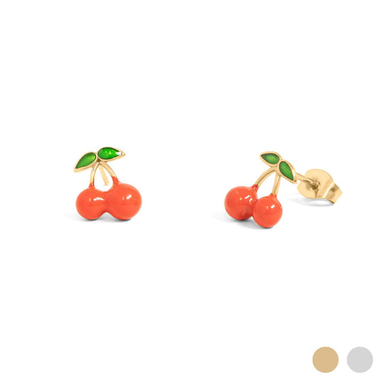 18K Gold PVD Stainless Steel Red Cherry Stud Earrings