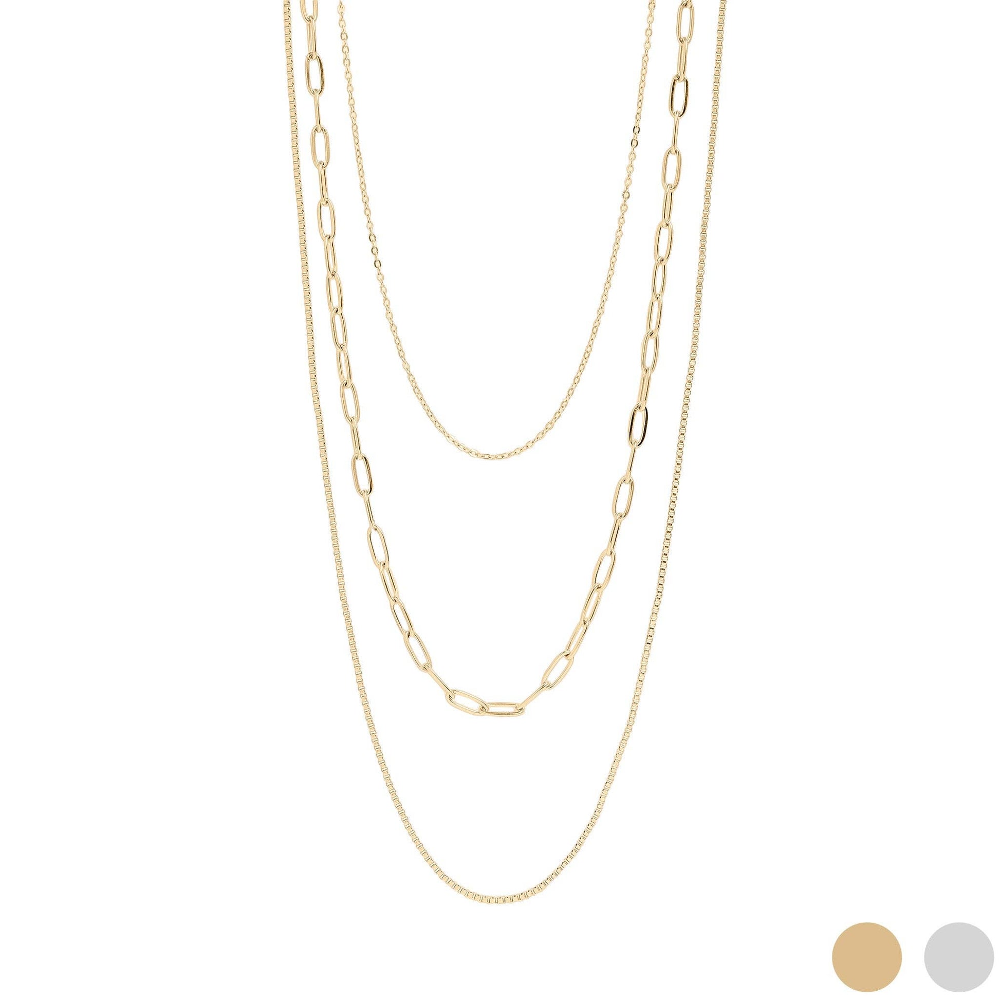 Two gold chain necklaces on a white background