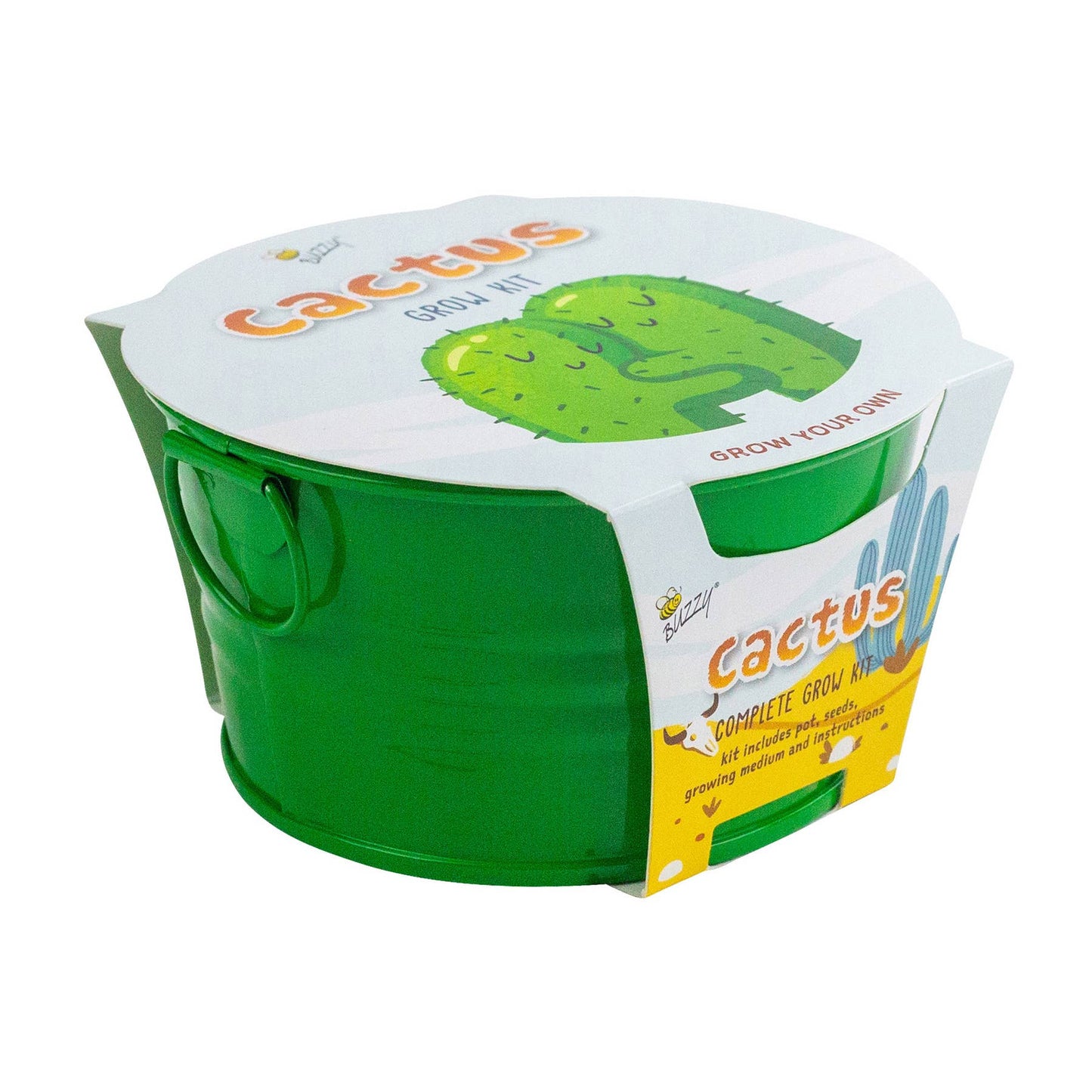 Green cactus grow kit with packaging on a white background