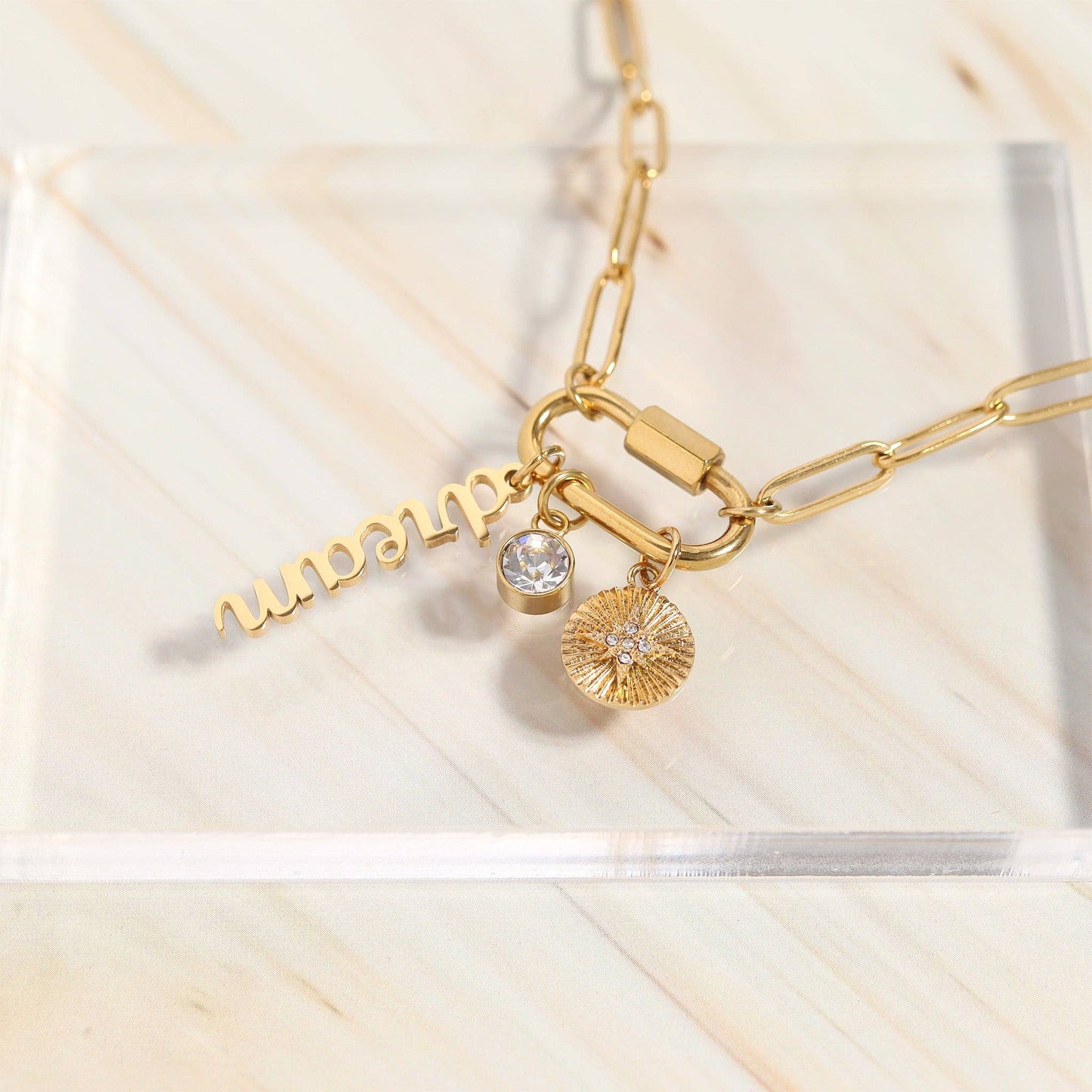 Waterproof Carabiner "Dream" Paperclip Charm Necklace