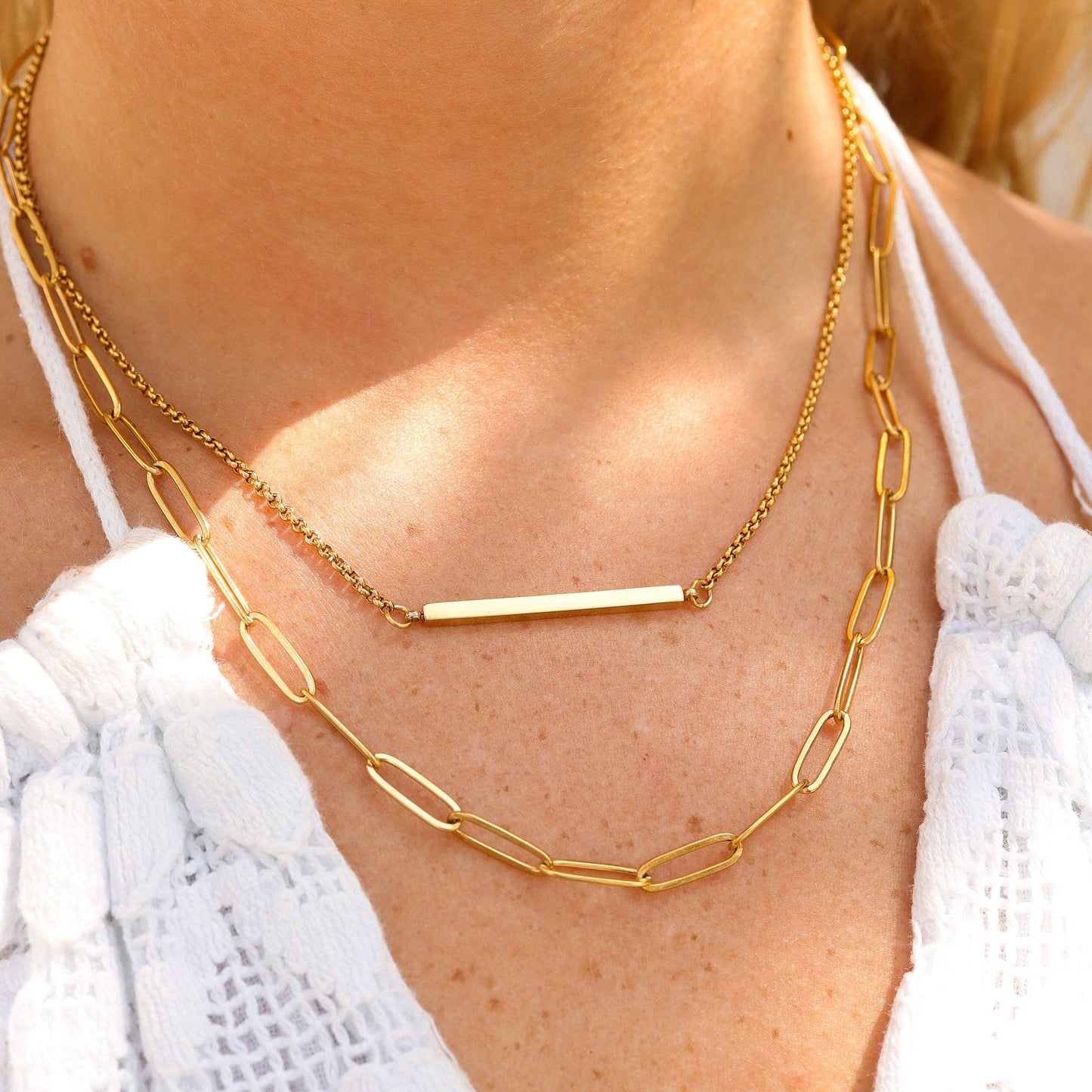 Paperclip Layered Blank Bar Necklace
