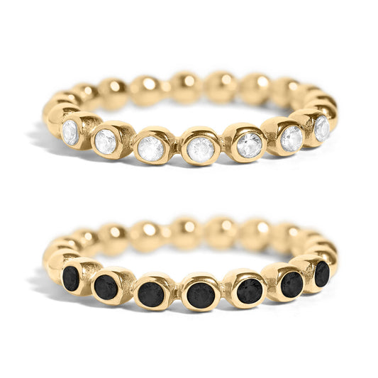18k Gold PVD Coated Beaded Stainless Steel CZ Stacking Ring