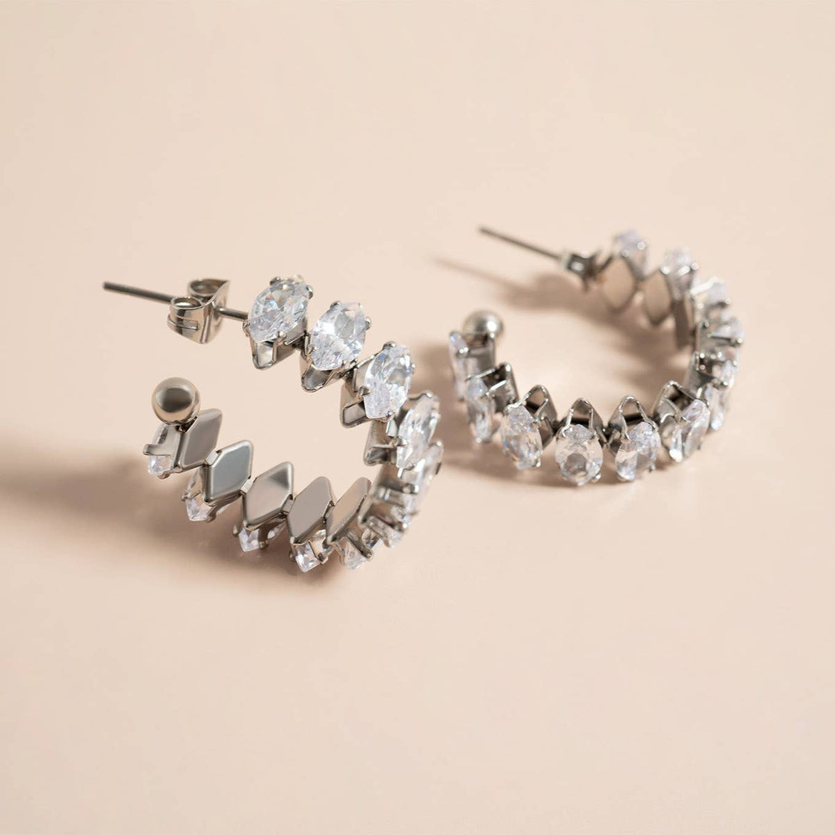 18K Gold PVD Stainless Steel Marquis CZ Stone Hoop Earrings