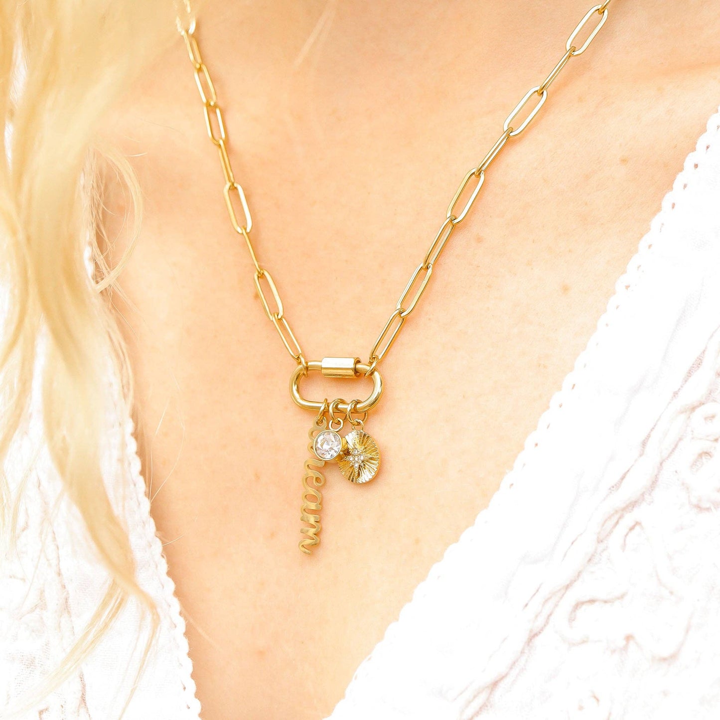 Waterproof Carabiner "Dream" Paperclip Charm Necklace