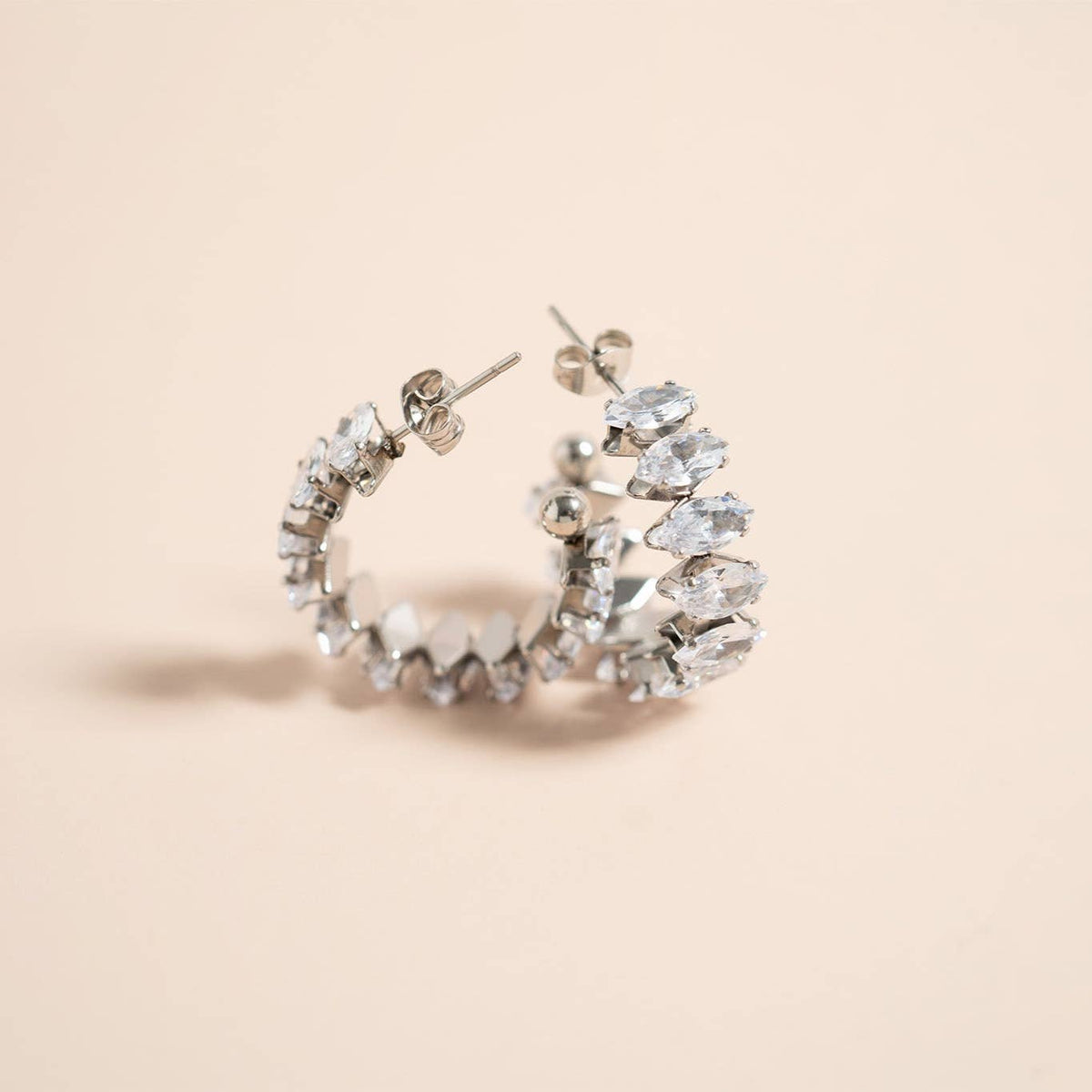 18K Gold PVD Stainless Steel Marquis CZ Stone Hoop Earrings