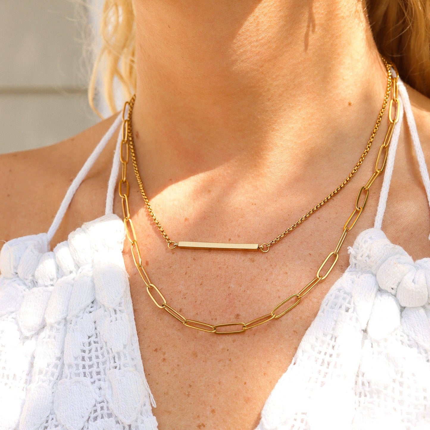 Paperclip Layered Blank Bar Necklace