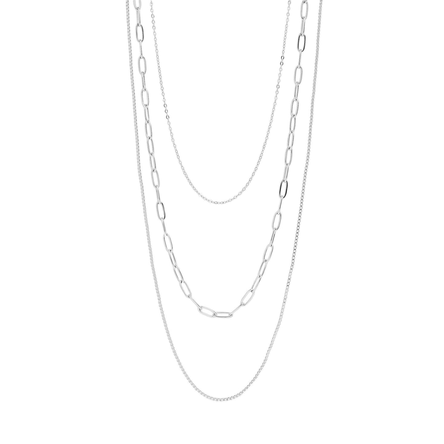 Two silver chain necklaces on a white background