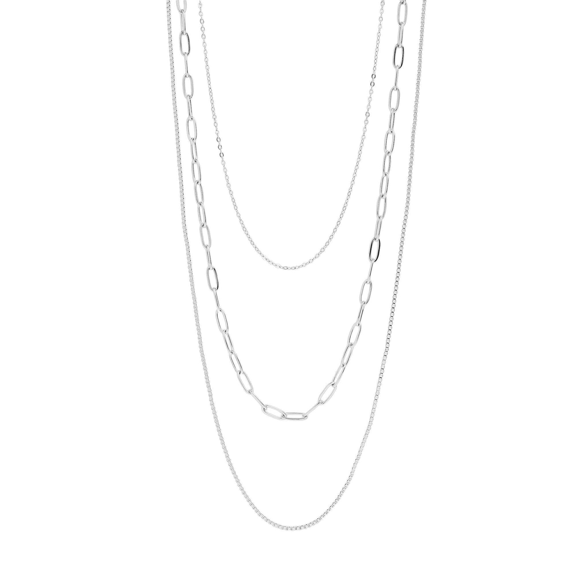 Two silver chain necklaces on a white background