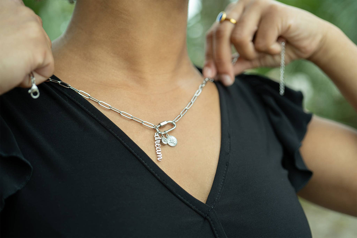 Waterproof Carabiner "Dream" Paperclip Charm Necklace