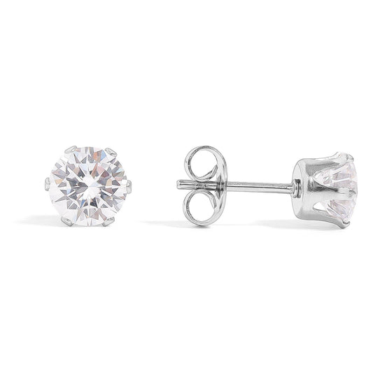 Stainless Steel Round CZ Stud Earrings