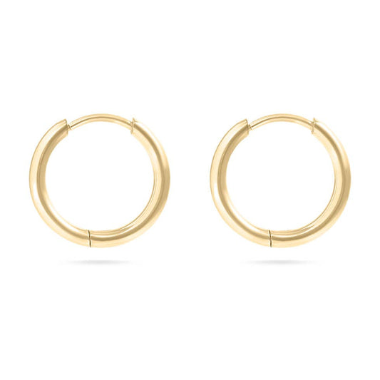 Gold hoop earrings on a white background