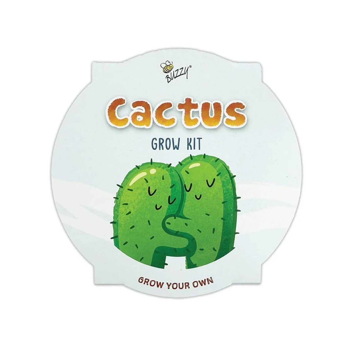 Cactus grow kit packaging with cartoon cacti on a white background