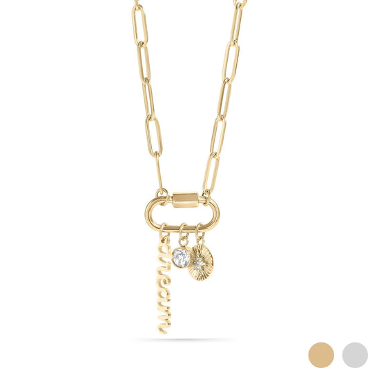 18K PVD Gold Carabiner "Dream" Paperclip Charm Necklace