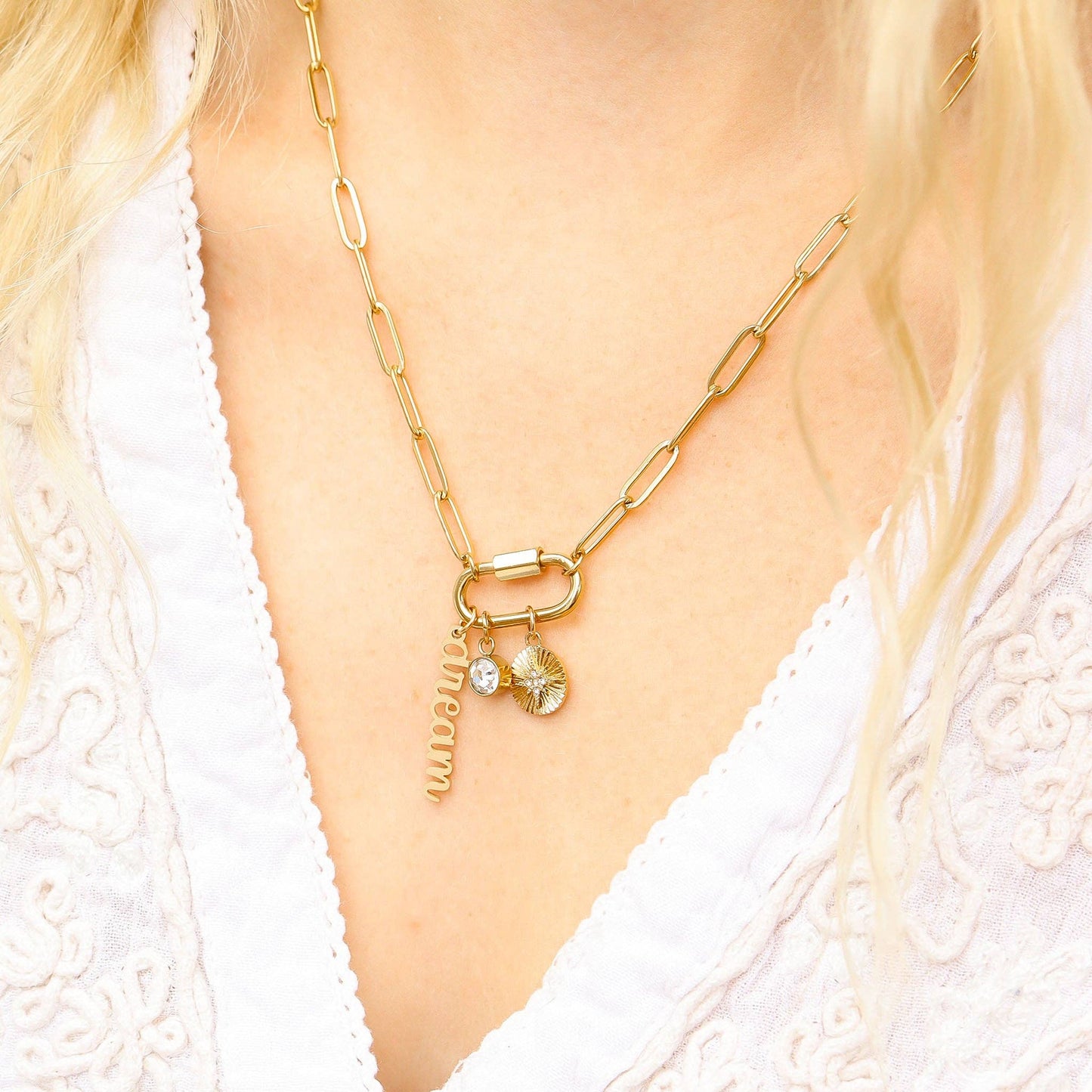 Waterproof Carabiner "Dream" Paperclip Charm Necklace